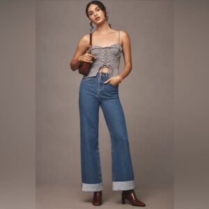 NWT Anthropologie The High Rise Cuffed Wide Leg Jeans By Pilcro
